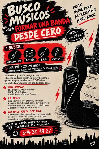 Guitarrista de 22 años busca gente para formar un grupo de rock 14 septiembre 2026