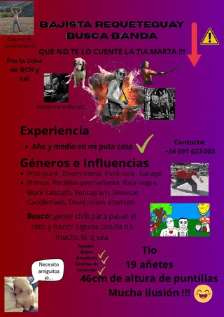 BAJISTA SUPER GUAY BUSCA BANDA O GENTE GUAY TAMBIE  !!! 1 N 30 septiembre 2026