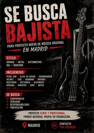 Se busca Bajista para banda de Metal/Grunge  5 octubre 2026