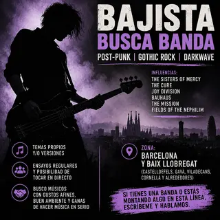 BAJISTA BUSCA BANDA – POST-PUNK / GOTHIC ROCK / DARKWAVE – BARCELONA / BAIX LLOBREGAT 24 octubre 2026